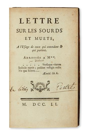 [DIDEROT, DENIS.]  Lettre sur les Sourds et Muets.  1751.  First edition, bound with the Additions.